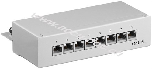 CAT 6 Mini/Desktop Patch Panel, 8 Port, (1 HE), Grau - STP geschirmt, grau 