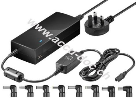 UK - 110 W Notebook-Netzteil, Schwarz - inkl. 1x USB- und 9x DC-Adapter, 12 V - 22 V bis max. 6,5 A 