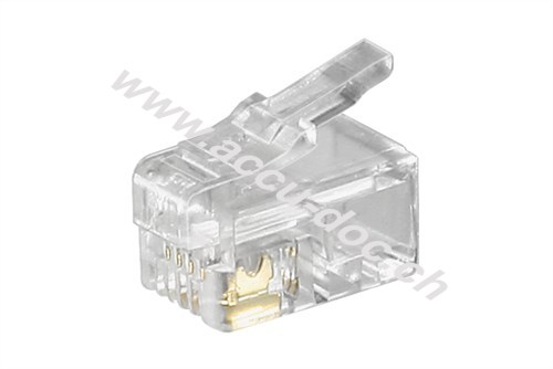 RJ10-Westernstecker für Flachkabel, 4 polig, RJ10-Stecker (4P4C), Transparent - zum Crimpen an Telefonflachkabel, ungeschirmt 