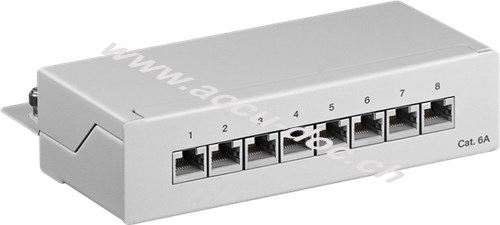 CAT 6a Mini/Desktop Patch Panel, 8 Port, (1 HE), Grau - STP geschirmt, grau 
