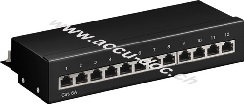 CAT 6a Mini/Desktop Patch Panel, 12 Port, Schwarz - STP geschirmt, Schwarz 