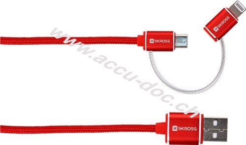 2in1 Charge'n Sync Micro USB & Lightning Connector - Steel Line, rot, 1 m - lädt und synchronisiert alle Geräte mit Micro USB-Anschluss oder Lightning Connector 