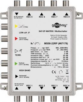 Passiver SAT Multischalter 5 Eingänge / 8 Ausgänge, Silber - Verteiler für max. 8 Teilnehmer von einem Satelliten 