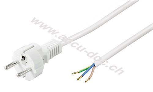 Schutzkontaktkabel zum Konfektionieren, 1,5 m, Weiß, 1.5 m - Schutzkontaktstecker (Typ F, CEE 7/7) > lose Kabelenden 
