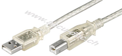 USB 2.0 Hi-Speed Kabel, Transparent, 1 m - USB 2.0-Stecker (Typ A) > USB 2.0-Stecker (Typ B) 