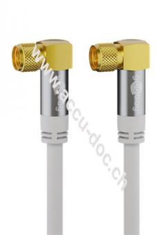 SAT-Antennenkabel (135 dB), 4x geschirmt, 1 m, Weiß - vergoldet, F-Stecker 90° > F-Stecker 90° 