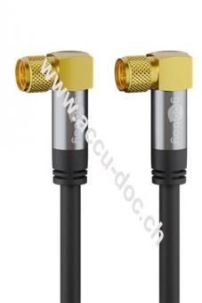 SAT-Antennenkabel (135 dB), 4x geschirmt, 1 m, Schwarz - vergoldet, F-Stecker 90° > F-Stecker 90° 
