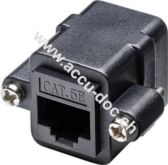 RJ45-Modularkupplung/Verbinder mit Montageflansch, CAT 5e, Schwarz - 2x RJ45-Buchse (8P8C) 