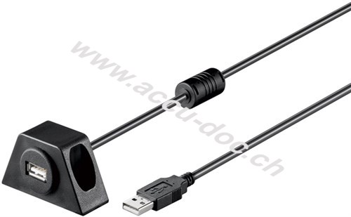 USB 2.0 Hi-Speed Verlängerungskabel mit Montagehalterung, Schwarz, 5 m - USB 2.0-Stecker (Typ A) > USB 2.0-Buchse (Typ A) 