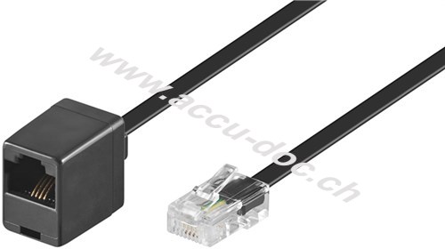 ISDN Modularverlängerung 4-polig, 10 m, Schwarz - RJ45-Stecker (8P4C) > RJ45-Buchse (8P8C) 